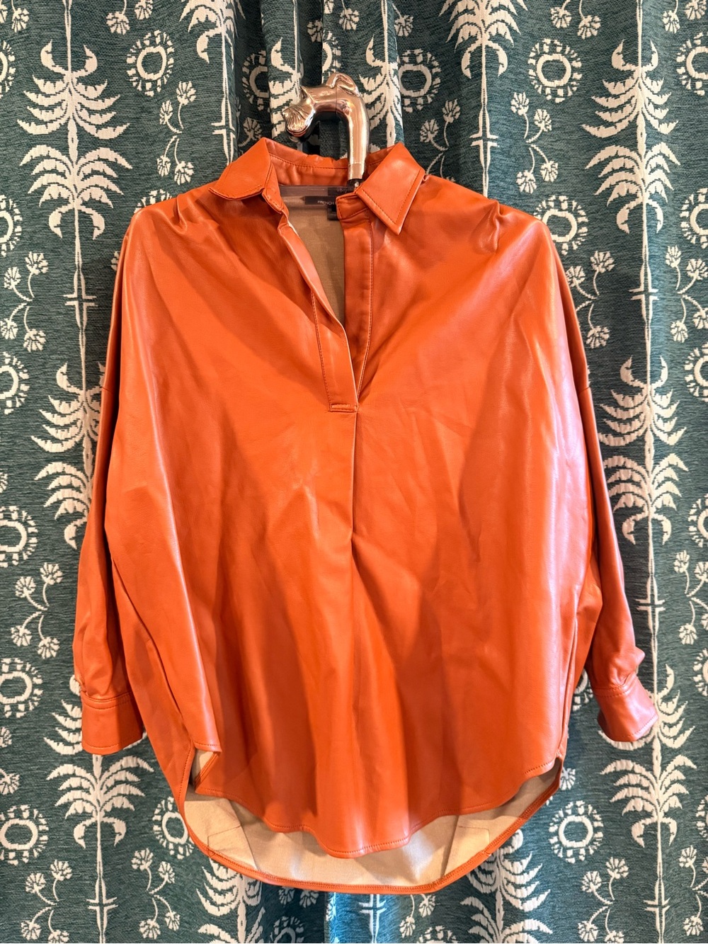 French Connection Crolenda Faux Leather Collar Popover Glazed Ginger Top XS - Picture 2 of 5
